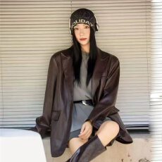 批发黑色西装皮衣外套女2026春秋新款高级感宽松流行气质<b class='q'>通勤</b>pu皮上衣