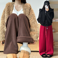 批发实拍摇粒绒加绒休闲裤卫裤高腰垂感<b class='q'>百褶</b>裤扎染阔腿裤暖暖软糯长裤