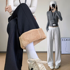 批发实拍加绒大尺码<b class='q'>哈伦裤</b>运动卫裤<b class='q'>女</b>工装新款垂感高腰休闲直筒裤子