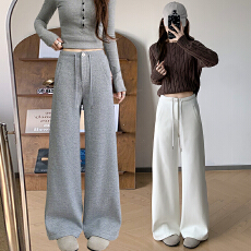 批发实拍加绒高腰收腹提臀百褶阔腿裤运动裤卫裤<b class='q'>休闲裤</b>棉拖地宽松长裤