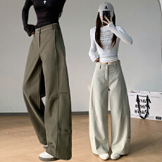 批发实拍纯棉弯刀裤2026运动阔腿卫裤女工装新款垂感高腰休闲直筒裤子