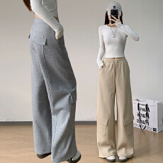 批发实拍2026年春工装裤哈伦束脚高腰棉裤休闲中裤松紧腰薄款百褶运动