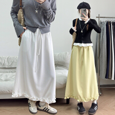 批发白色温柔风气质<b class='q'>半身</b>裙女夏天收腰显瘦大裙摆百褶蛋糕裙a字中长裙