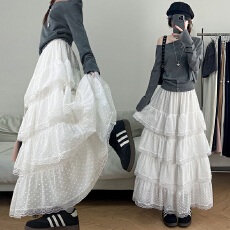 批发实拍重工网纱蕾丝半身裙2026夏新款不规则长裙松紧腰休闲大摆蛋糕