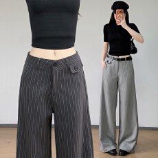 批发实拍2026夏季<b class='q'>西装</b>百褶条纹阔腿裤<b class='q'>棉</b>裤高腰垂感工装裤拖地卫裤子