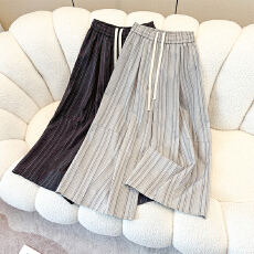 实拍七分格子阔腿裤女2026夏季棉麻小个子显瘦外穿休闲直筒七分裤