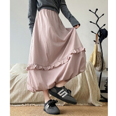 批发实拍甜妹学院风花苞裙女2026新款高腰a字伞裙中长款蓬蓬半身裙子