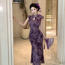 批发实拍  新中式国风<b class='q'>改良</b><b class='q'>旗袍</b>连衣裙新款高级感收腰显瘦复古气质长裙