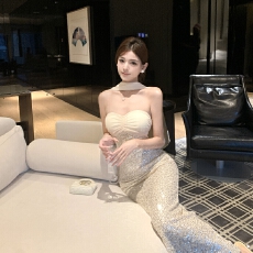 批发实拍  抹胸连衣裙女装新款气质名媛风生日宴会<b class='q'>礼服</b>裙披肩中长款裙