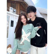 批发实拍情侣装<b class='q'>男</b>女刺绣卡通圆领套头毛衣