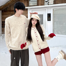 批发实拍情侣装秋冬季慵懒风撞色休闲女开衫男套头毛衣