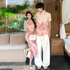 批发实拍情侣装夏季新中式改良款旗袍连衣裙订婚礼服