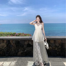 批发法式<b class='q'>雪纺</b>吊带半裙套装女绝美度假风网纱刺绣<b class='q'>长裙</b>