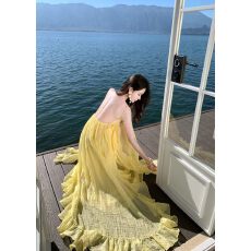 批发法式温柔风生日礼服裙设计感海边度假露背<b class='q'>长裙</b>宽松晨袍沙滩仙女