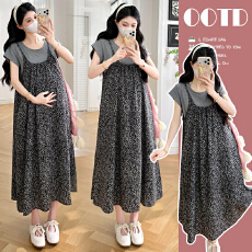 批发实拍现2026夏季新时尚孕妈套装气质碎花<b class='q'>休闲</b>百搭短袖吊带裙两件套