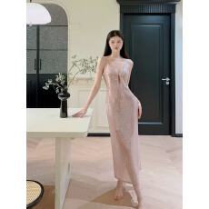 批发「致爱丽丝」小众设计裸色香槟色亮片闪闪吊带<b class='q'>小礼服</b>女连衣<b class='q'>裙</b>生日