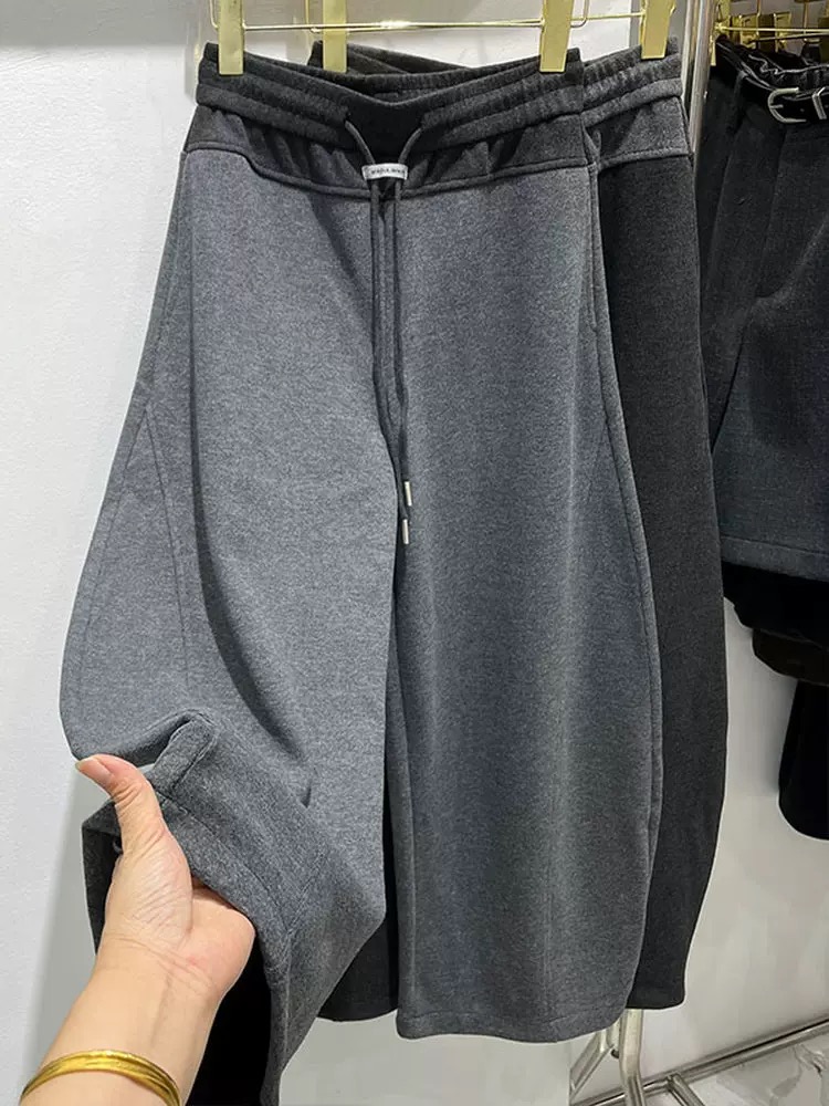 더블 색상 허리 머리 패치워크 운동 바지 가을 겨울 새로운 좁은 에디션 도루 센스 모통이 칼 바지 와이드 레그 팬츠 캐주얼 웨이 바지