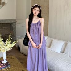 批发巨好看紫色阔腿裤<b class='q'>套装</b>女2025夏季新款法式休闲吊带背心穿搭两件套
