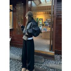 批发皮衣外套女2025年冬季韩版两穿黑色连帽<b class='q'>街头</b>机车风短款皮夹克棉服