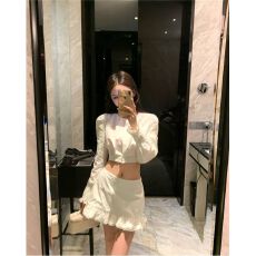 批发韩系新款<b class='q'>时尚</b>套装白色短款长袖衬衫女秋季显瘦百搭半身