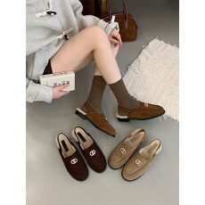 批发2025秋季新款平底韩系休闲女毛鞋包头拖单鞋