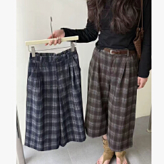 批发撞色格子A字<b class='q'>七分</b>阔腿裤女欧洲站2025秋装新款欧货女装休闲裤子潮