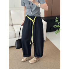 批发<b class='q'>品牌</b>2025年秋天新款时尚松紧腰休闲翻边奶奶裤女九分萝卜裤休闲裤