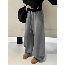 批发欧货拼接抽绳阔腿卫<b class='q'>裤</b>女加绒加厚2025冬季新款宽松休闲弯刀运动<b class='q'>裤</b>