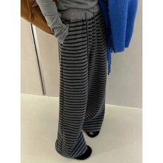 批发3R3条纹加绒羊绒<b class='q'>阔腿裤</b>女2025冬季新款时尚巨好看高腰直筒休闲<b class='q'>裤</b>