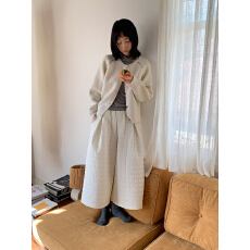 批发一方二集 豆腐白乌云灰绗棉松紧腰八分阔腿裙<b class='q'>裤</b>