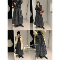 批发拿铁美斜边层次感设计～巨藏肉宽松显瘦百搭半身裙配腰带A366QM