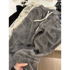 批发KKSTUDIO 慵懒松弛感印花加绒休闲卫<b class='q'>裤</b>女秋冬季韩系高腰阔腿长<b class='q'>裤</b>