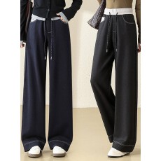 批发【肖恩Shine专享】秋冬加厚加绒保暖休闲裤女高腰显瘦直筒阔腿裤