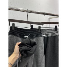 批发2025年秋冬新款松紧腰抽绳拼接休闲加绒羊绒卫<b class='q'>裤</b>女直筒阔腿弯刀<b class='q'>裤</b>