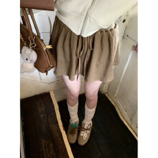 批发UNOONE【miu系复古】松紧腰抽绳仿麂皮半身裙女休闲<b class='q'>蓬蓬裙</b>a字短裙