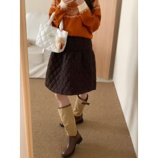 批发时尚波点拼接夹棉短裙女秋冬新款高腰<b class='q'>显瘦</b>A字裙保暖气质半身裙子