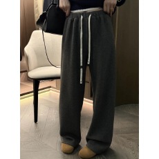 批发欧洲站2025秋季新款欧货腰系带显瘦加绒糯米<b class='q'>裤</b>窄版阔腿拖地<b class='q'>裤</b>女潮