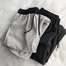 批发糯米<b class='q'>裤</b>磨毛舒适复合条纹休闲阔腿<b class='q'>裤</b><b class='q'>撞色</b>高腰直筒宽松长<b class='q'>裤</b>子秋