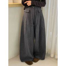 批发设计感毛呢垂感阔腿弯刀<b class='q'>裤</b>女2025秋冬新款韩系显瘦加绒休闲气球<b class='q'>裤</b>