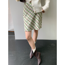 罗勒庄园RARE ZZ黑标复古韩系博主私服羊毛格纹显瘦半裙女