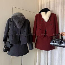 批发Miss Rao欣尧AOT-套+百搭半身裙套装(配可拆卸真<b class='q'>狐狸毛</b>毛领)60586