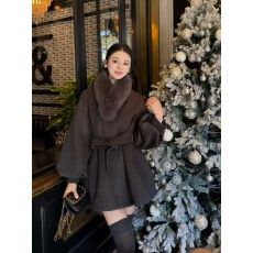 批发<b class='q'>狐狸毛</b>围脖中长款绑带收腰羽绒内胆毛呢外套女2025冬季新款大衣潮