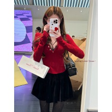 批发白水女 酒心黑巧 圣诞a字<b class='q'>半身裙</b>女秋冬氛围感收腰显瘦黑色裙子