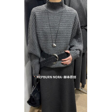 批发【HEPBURN 赫本】极简风半高领蝙蝠袖<b class='q'>宽松</b>加厚针织衫毛衣D182