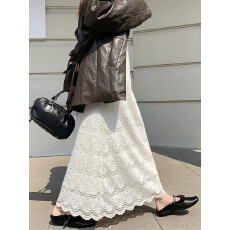 批发法式加绒白色蕾丝<b class='q'>半身裙</b>秋冬女2025新款蕾丝花边a<b class='q'>裙</b>高腰气质长<b class='q'>裙</b>