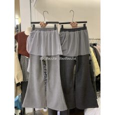 批发韩版设计感拼接网纱显瘦微喇休闲裤<b class='q'>女</b>2025冬季新款高腰加绒喇叭<b class='q'>裤</b>