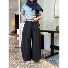 批发S-SHE56255冬新款宽松显瘦小个子加绒加厚羊绒裤<b class='q'>女</b>休闲直筒九分裤