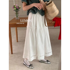 批发白色<b class='q'>蕾丝</b>高腰半身裙女夏季高级感松紧腰a字半裙中长款小个子伞裙