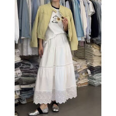 批发2025年春季新款垂感白色<b class='q'>半身裙</b>长裙女蕾丝蛋糕裙大码a字半裙伞裙