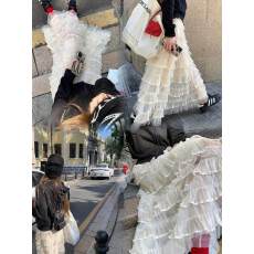 批发蓬蓬法式层层蛋糕裙网纱<b class='q'>半身裙</b>女春夏新款百搭中长款杏色a字长裙